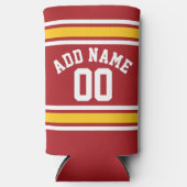 レッドイエローチームジャージー – 名前をカスタムする番号 スリム缶クーラー (正面)
