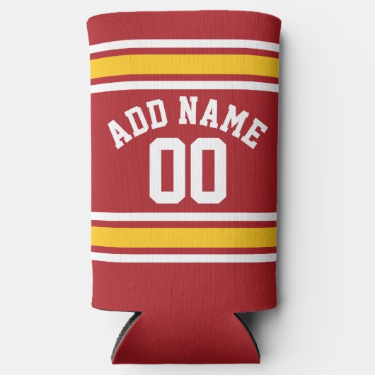 レッドイエローチームジャージー – 名前をカスタムする番号 スリム缶クーラー (正面)