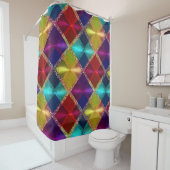 レッドイエローパープルグリッタープレイドデザイン シャワーカーテン (インサイチュ)