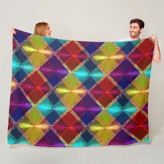 レッドイエローパープルグリッタープレイドデザイン フリースブランケット (インサイチュ)