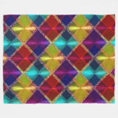 レッドイエローパープルグリッタープレイドデザイン フリースブランケット (正面(横))