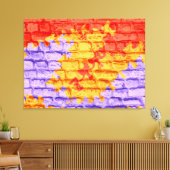 レッドイエローパープルパステルブリックウォール キャンバスプリント (インサイチュ (リビング))