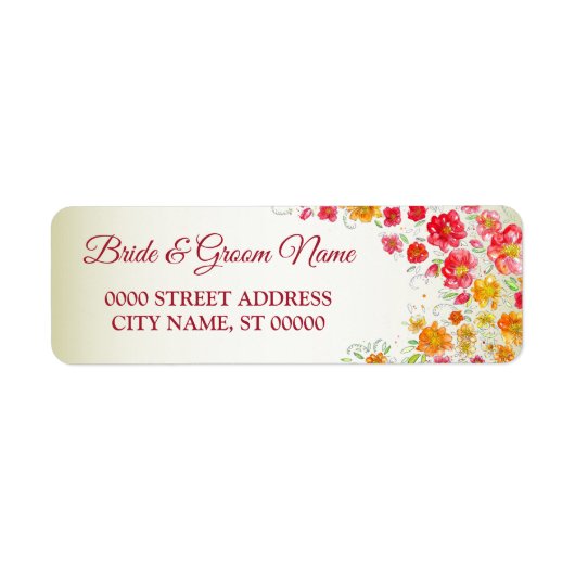 レッドイエローピンク結婚フローラ差出人住所 ラベル (正面)