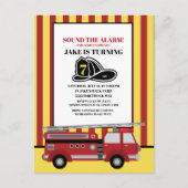 レッドイエローファイアストライプのートラック消防士誕生日 ポストカード (正面)