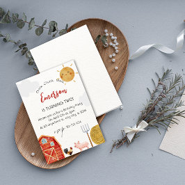 レッドイエローファームウォーター色かわいい誕生日パーティー 招待状