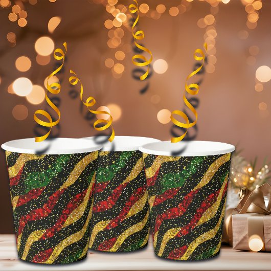 レッドイエローブラックウェーブオブフェスティバルグリッター 紙コップ