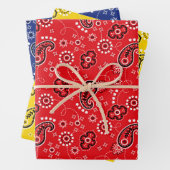 レッドイエローブルーバンダナクラシックパターンおもしろい ラッピングペーパーシート (インサイチュ)
