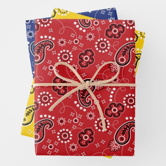 レッドイエローブルーバンダナクラシックパターンおもしろい ラッピングペーパーシート (インサイチュ)