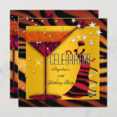 レッドイエロー金ゴールドゼブラグラスデコレディパーティー 招待状 (正面/裏面)