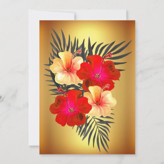 レッドイエロー金ゴールドブラックパームハイビスカスバースデーパーティー 招待状 (裏面)
