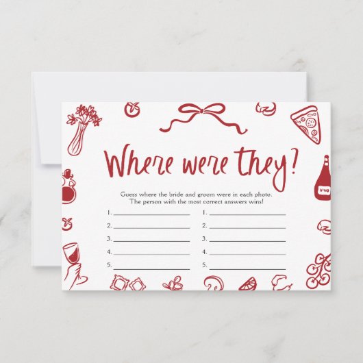 レッドイタリアンどこに彼らはブライダルシャワーゲーム 招待状 (正面)