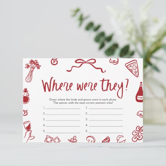 レッドイタリアンどこに彼らはブライダルシャワーゲーム 招待状 (スタンド正面)