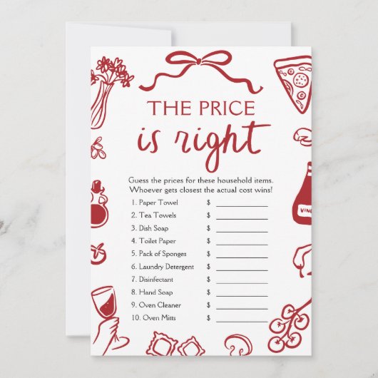 レッドイタリアン価格は右ブライダルシャワーゲーム 招待状 (正面)