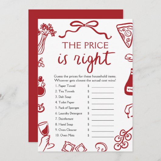 レッドイタリアン価格は右ブライダルシャワーゲーム 招待状 (正面/裏面)