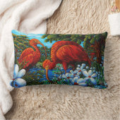 レッドイビス絵を描オリジナル13インチX 21インチ装飾用クッション ランバークッション (ブランケット)