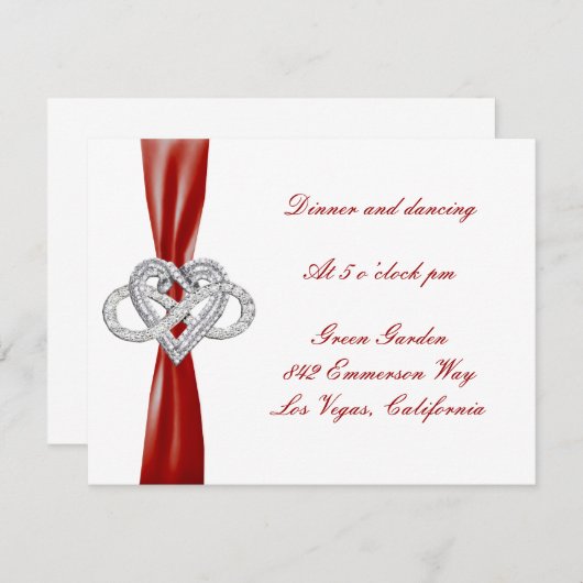 レッドインフィニティハートウェディングレセプションカード エンクロージャーカード (正面/裏面)