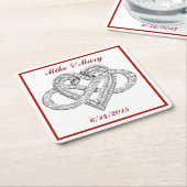 レッドインフィニティパーソナライズされたハート紙コースター スクエアペーパーコースター (アングル)