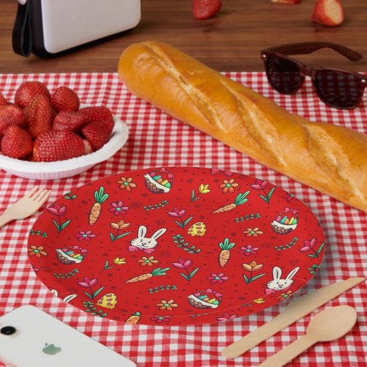 レッドイースターパターン紙プレート ペーパープレート (ピクニック)