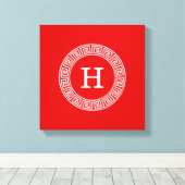 レッドウィットギリシャ鍵ランドフレームイニシャルモノグラム キャンバスプリント (インサイチュ (ウッドフロア))