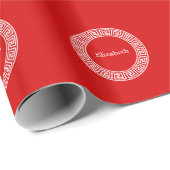 レッドウィットギリシャ鍵ランドフレームイニシャルモノグラム ラッピングペーパー (ロールコーナー)