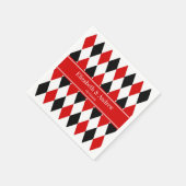 レッドウィットブラックハーレクイン赤いリボン名モノグラム スタンダードカクテルナプキン (角)