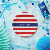 レッドウィットホリストライプズネイビーブルーネームモノグラム ペーパープレート (パーティー)