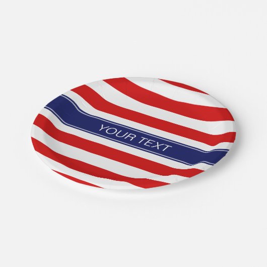 レッドウィットホリストライプズネイビーブルーネームモノグラム ペーパープレート (アングル)