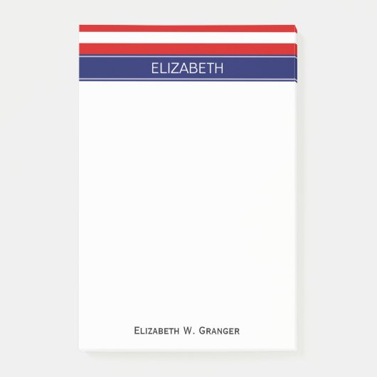 レッドウィットホリストライプズネイビーブルーネームモノグラム ポストイット (正面)