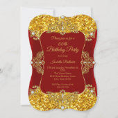 レッドウィメンバースデーパーティー金ゴールドグリッターダイヤモンド 招待状 (正面)