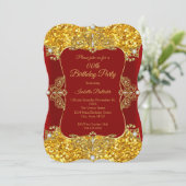 レッドウィメンバースデーパーティー金ゴールドグリッターダイヤモンド 招待状 (スタンド正面)