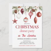 レッドウィンターオーナメントディナークリスマスパーティー 招待状 (正面)