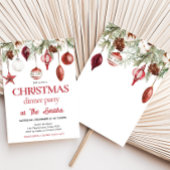 レッドウィンターオーナメントディナークリスマスパーティー 招待状