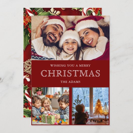 レッドウィンタークリスマスフォトコラージホリデーカード シーズンカード (正面/裏面)