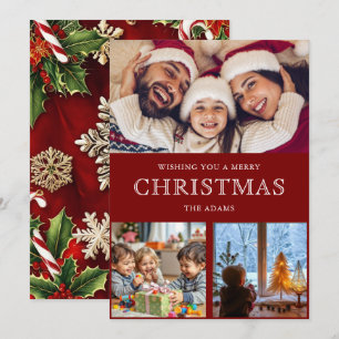 レッドウィンタークリスマスフォトコラージホリデーカード シーズンカード
