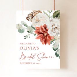 レッドウィンタークリスマスブライダルシャワーウェルカムサイン ポスター