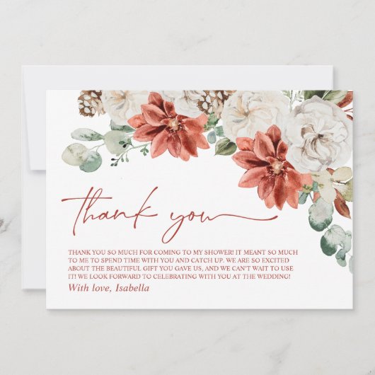 レッドウィンタークリスマスブライダルシャワーサンキューカード 招待状 (正面)