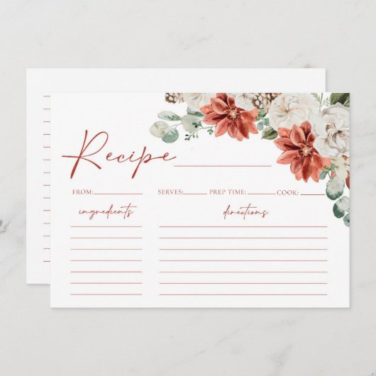 レッドウィンタークリスマスブライダルシャワーレシピカード 招待状 (正面/裏面)