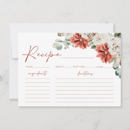レッドウィンタークリスマスブライダルシャワーレシピカード 招待状 (正面)