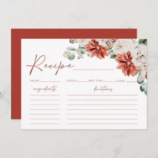 レッドウィンタークリスマスブライダルシャワーレシピカード 招待状 (正面/裏面)