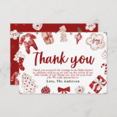 レッドウィンタークリスマスベビーシャワーサンキューカード エンクロージャーカード (正面/裏面)
