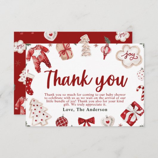 レッドウィンタークリスマスベビーシャワーサンキューカード エンクロージャーカード (正面/裏面)