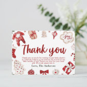 レッドウィンタークリスマスベビーシャワーサンキューカード エンクロージャーカード (スタンド正面)