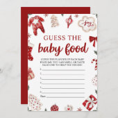 レッドウィンタークリスマスベビー食べ物ゲームを推測 招待状 (正面/裏面)