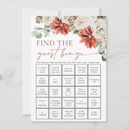 レッドウィンターゲストビンゴブライダルシャワーゲーム 招待状 (正面)