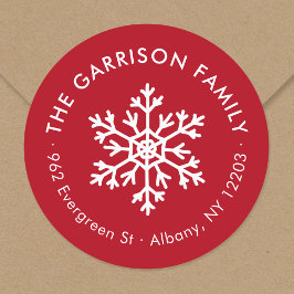 レッドウィンタースノーフレークサークル差出人住所ラベル ラウンドシール