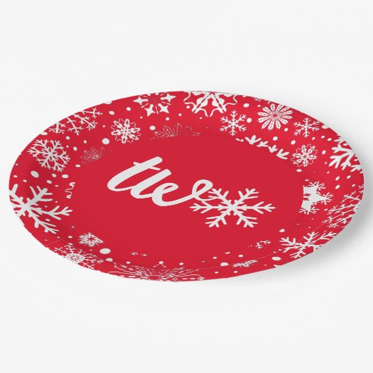 レッドウィンターセカンド誕生日スノーフレーク2プレート ペーパープレート (アングル)