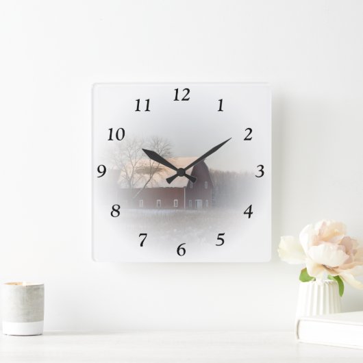 レッドウィンターバーンスクエアクロック スクエア壁時計 (ホーム)