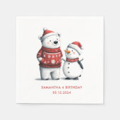 レッドウィンターベア&雪だるま | 冬のワンダーランド スタンダードカクテルナプキン (正面)