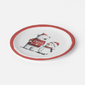 レッドウィンターベア&雪だるま | 冬のワンダーランド ペーパープレート (アングル)