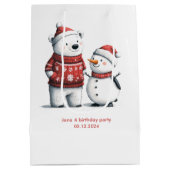 レッドウィンターベア&雪だるま | 冬のワンダーランド ミディアムペーパーバッグ (裏面)